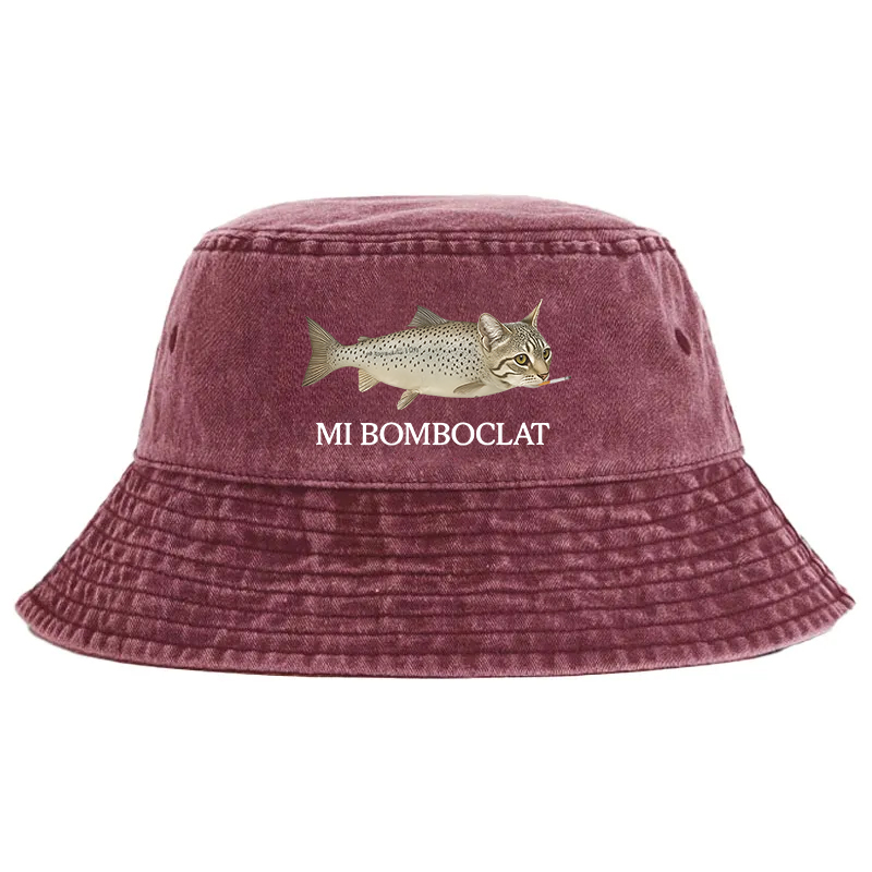 Tokyocanvas Bomboclat Fish Cat Meme Washed Bucket Hat