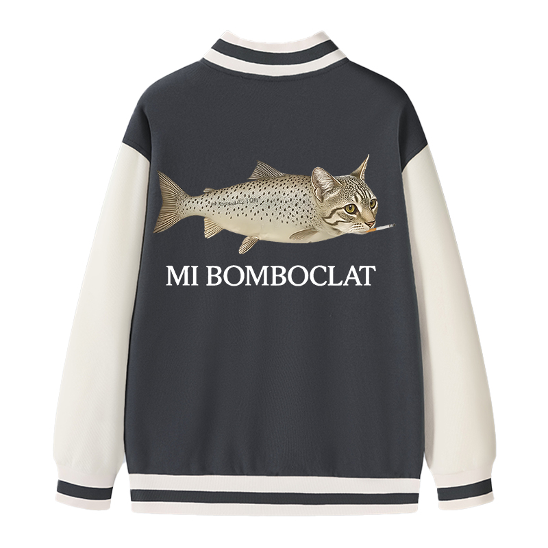 Tokyocanvas Bomboclat Fish Cat Meme Varsity Jacket