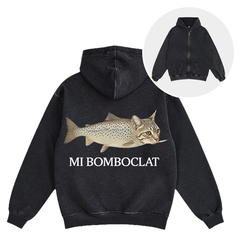Tokyocanvas Bomboclat Fish Cat Meme Washed Zip Hoodie