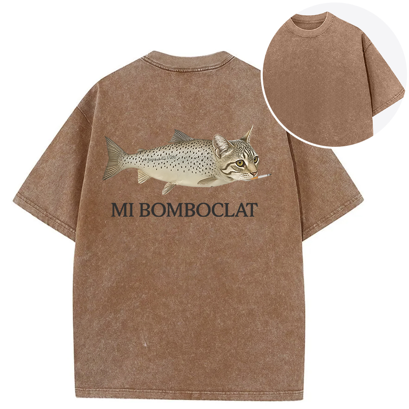 Tokyocanvas Bomboclat Fish Cat Meme Back Washed T-Shirt