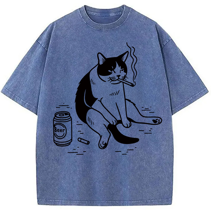 Tokyocanvas Cigarette Cat Washed T-Shirt