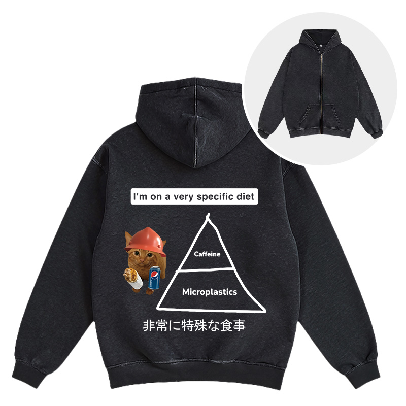 Tokyocanvas A Very Specific Diet Cat Meme Washed Zip Hoodie