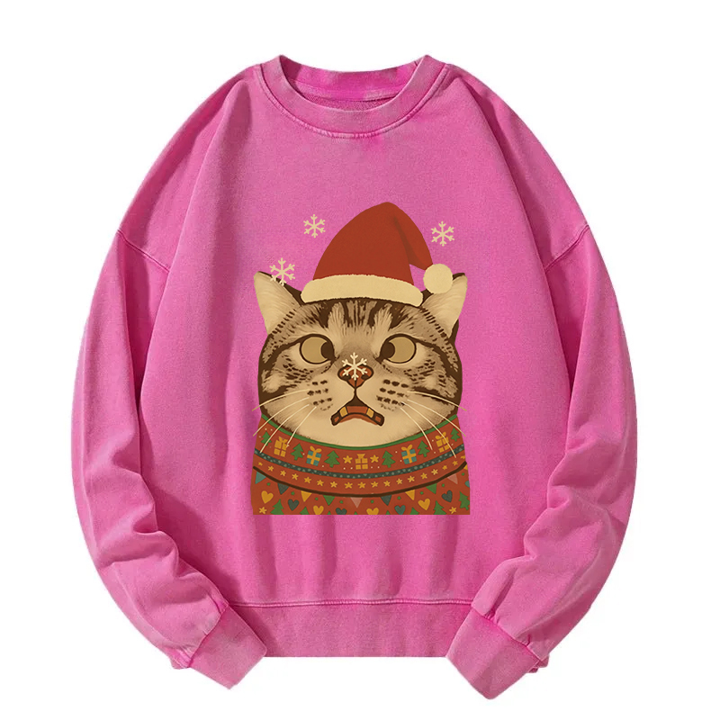 Tokyocanvas The Christmas Silly Cat Washed Sweatshirt