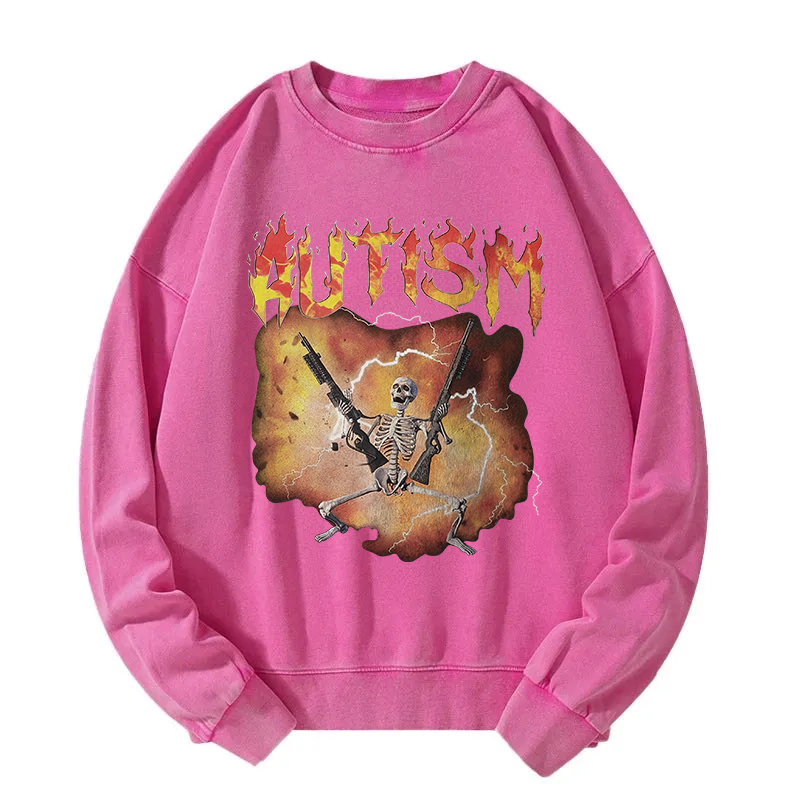 Tokyocanvas Autistic Funny Skeleton Washed Sweatshirt