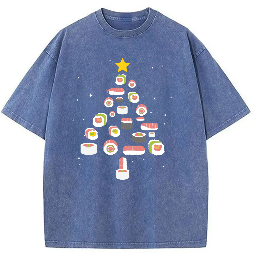 Tokyocanvas Sushi Christmas Tree Washed T-Shirt