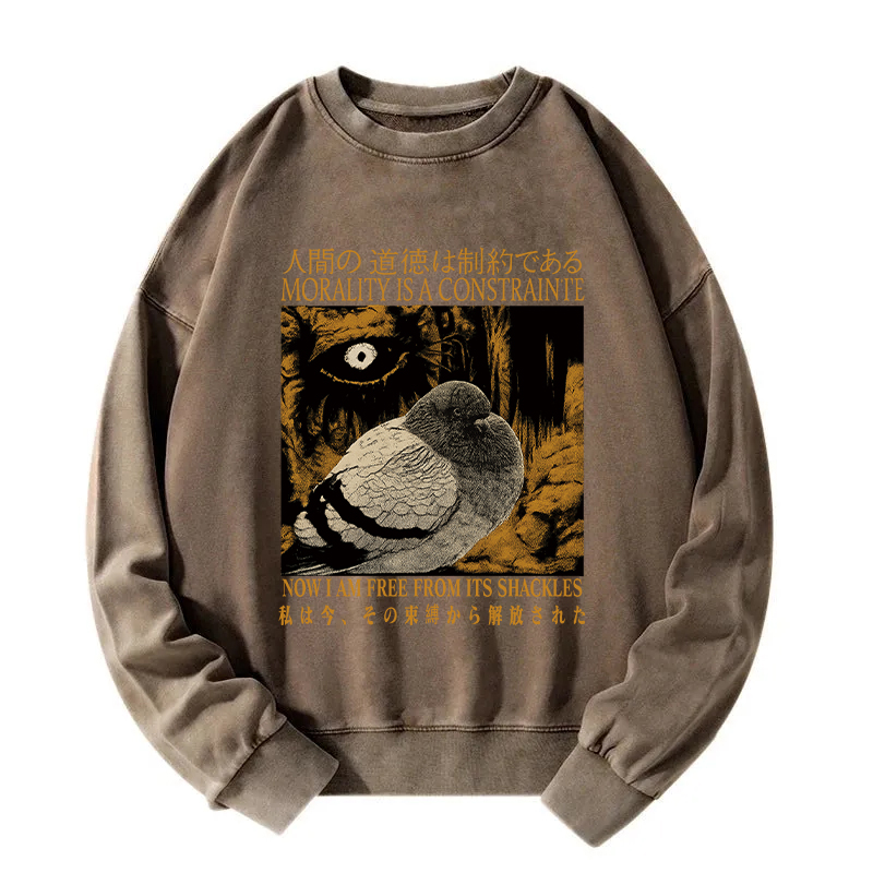 Tokyocanvas Morality is a Constraint Funny Pigeon  Washed Sweatshirt
