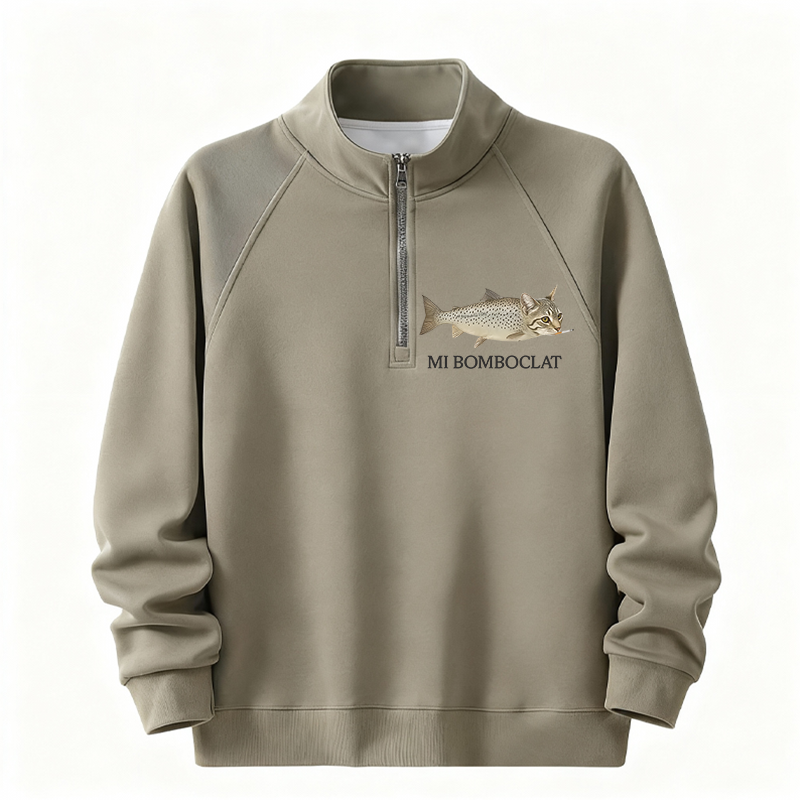 Tokyocanvas Bomboclat Fish Cat Meme Half-Zip Sweatshirt