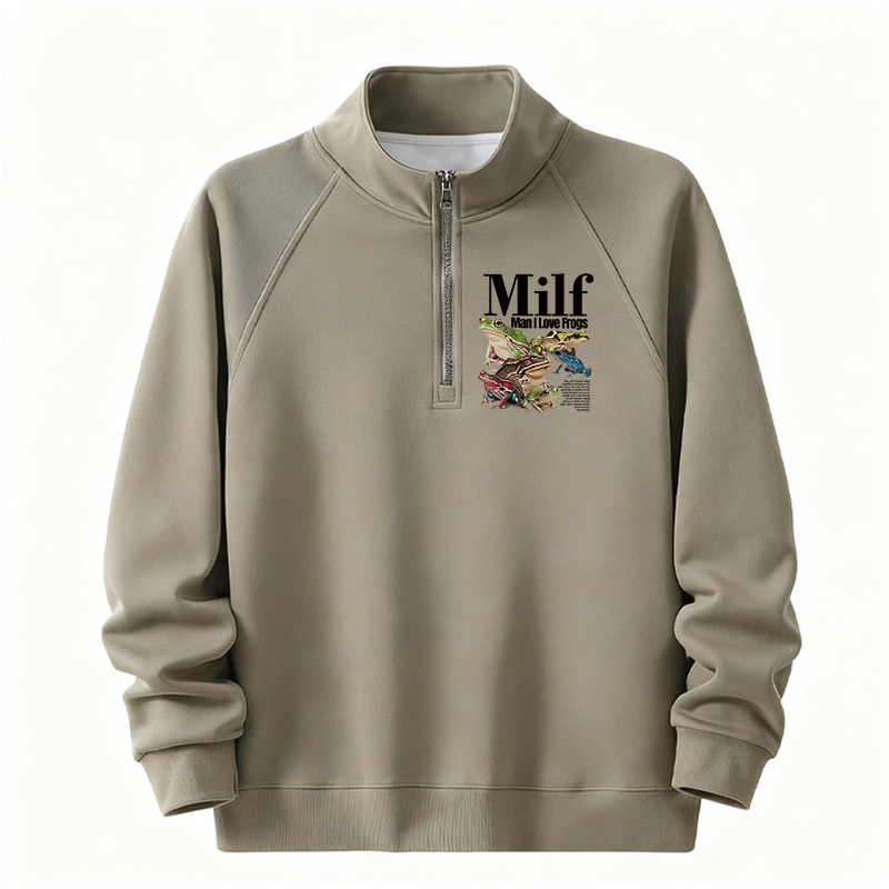 Tokyocanvas Man I Love Frogs Meme Half-Zip Sweatshirt