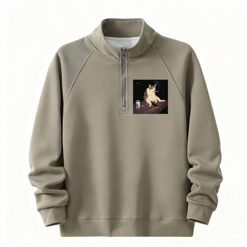 Tokyocanvas Cigarette Kitten Funny Smoking Cat Meme Half-Zip Sweatshirt