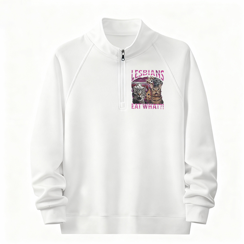Tokyocanvas Lesbians Eat What?! Funny Half-Zip Sweatshirt
