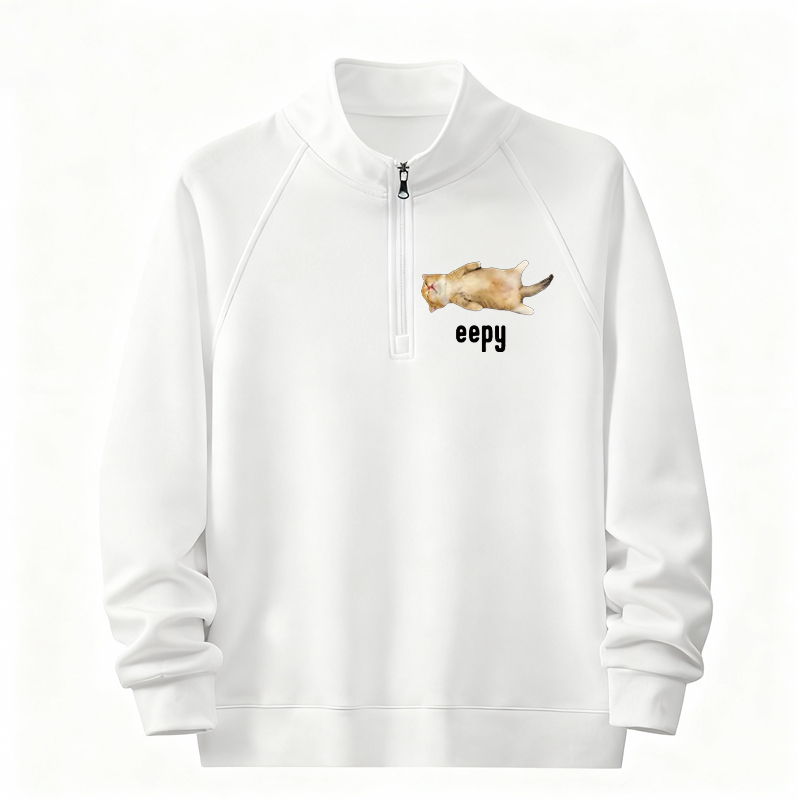 Tokyocanvas Silly Sleepy Cat Meme Half-Zip Sweatshirt