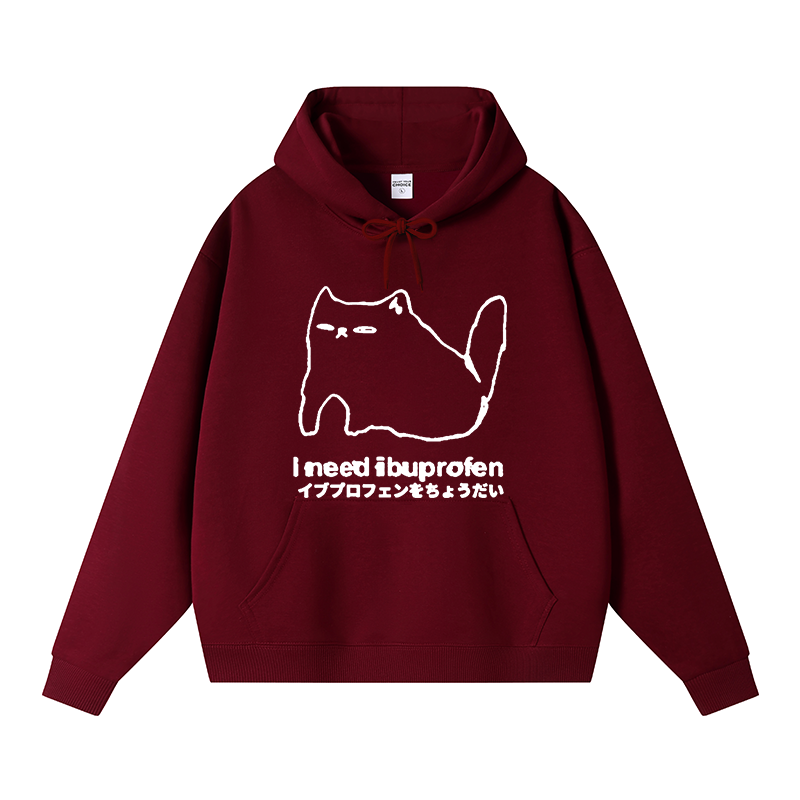 Tokyocanvas I Need Ibuprofen Cat Fleece Lined Hoodie