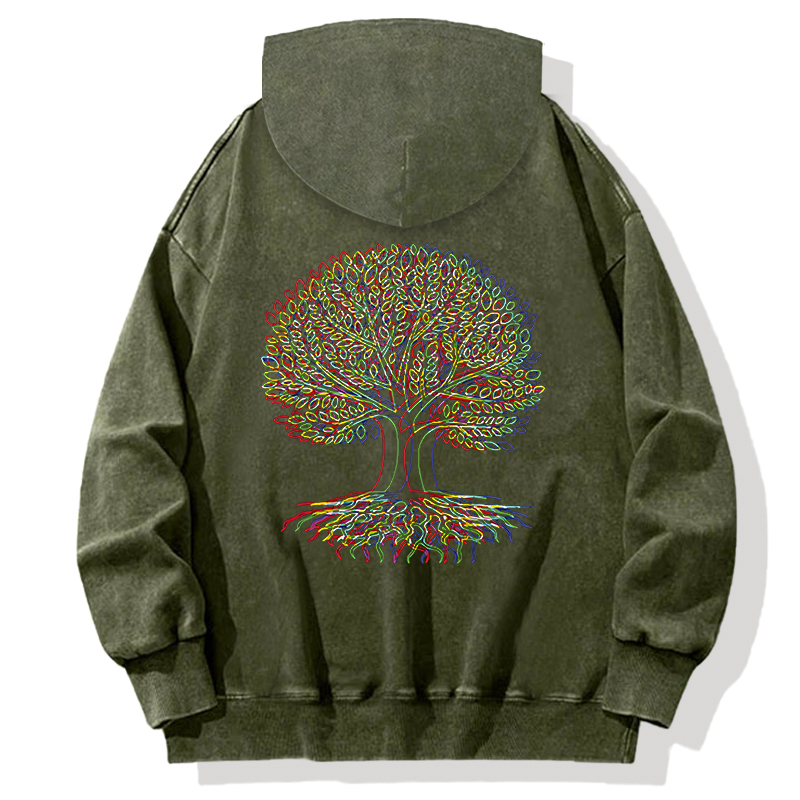 Tokyocanvas Psychedelic Tree Of Life Back Washed Hoodie