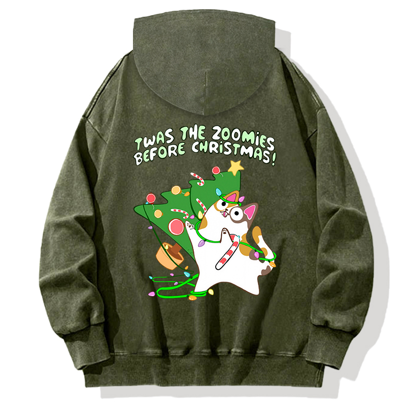 Tokyocanvas Twas the Zoomies Before Christmas Calico Cat Gone Back Washed Hoodie