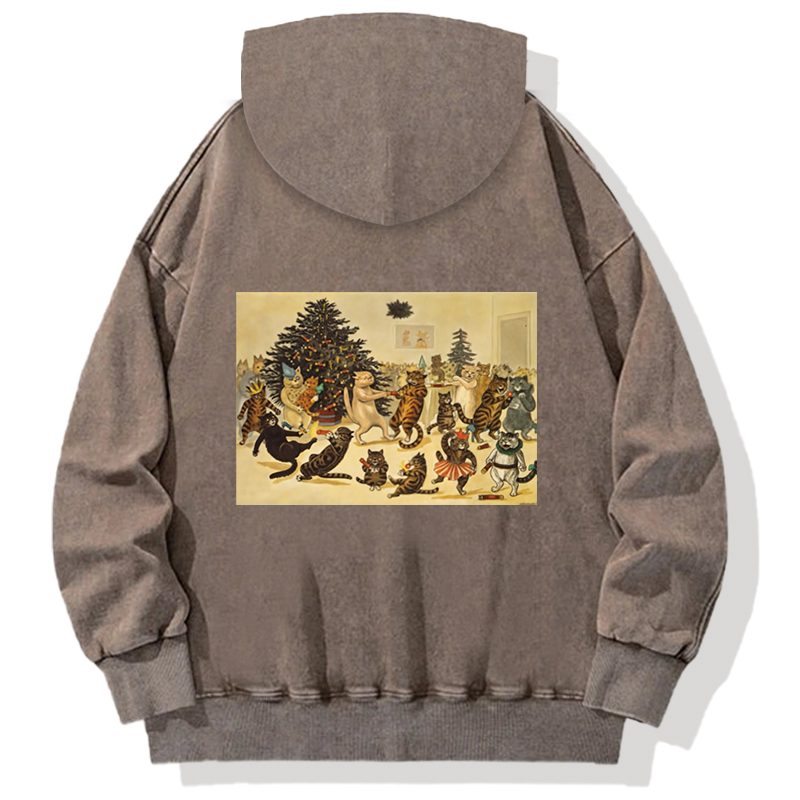 Tokyocanvas Louis Wain Christmas Party Dancing Cats Back Washed Hoodie