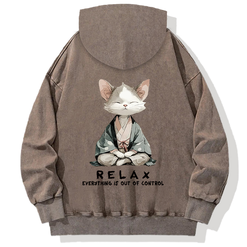 Tokyocanvas Zen Cat Relaxation Back Washed Hoodie
