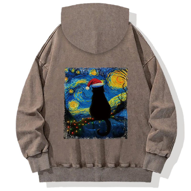 Tokyocanvas A Cat’s Christmas Under The Stars Back Washed Hoodie