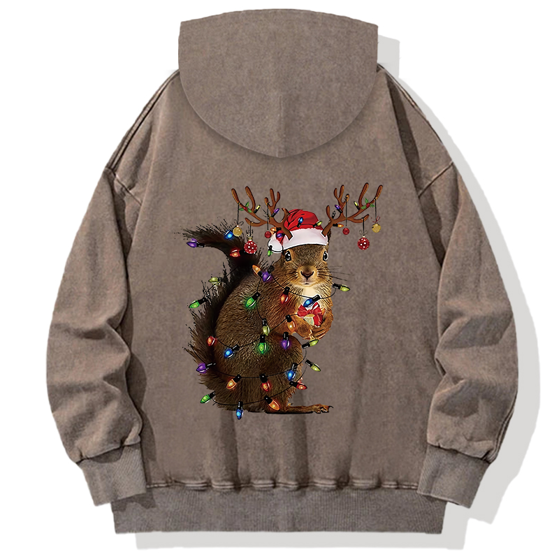 Tokyocanvas Christmas Squirrel Back Washed Hoodie