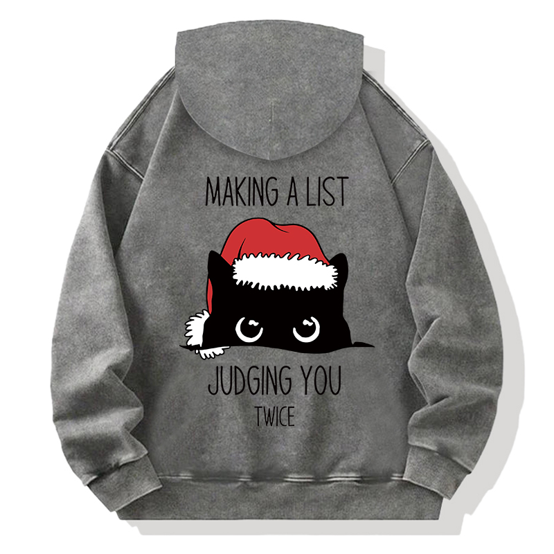 Tokyocanvas Christmas Cat Staring At You Back Washed Hoodie