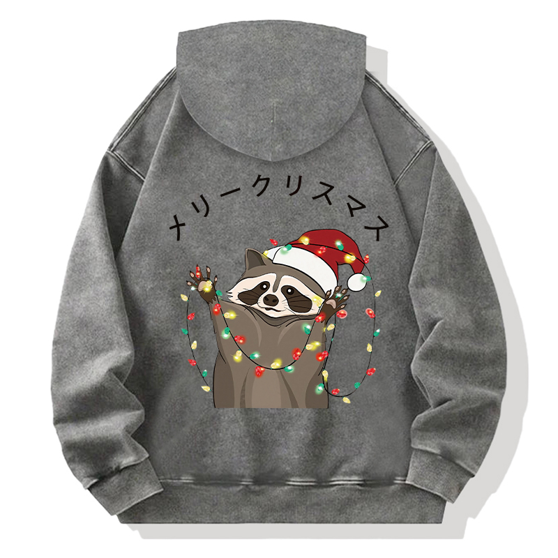 Tokyocanvas Raccoon Christmas Back Washed Hoodie