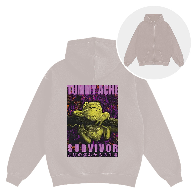 Tokyocanvas A Frog With Stomachache Washed Zip Hoodie