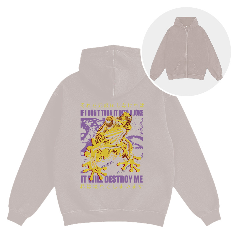Tokyocanvas A Frog Prone To Emotional Breakdown Washed Zip Hoodie