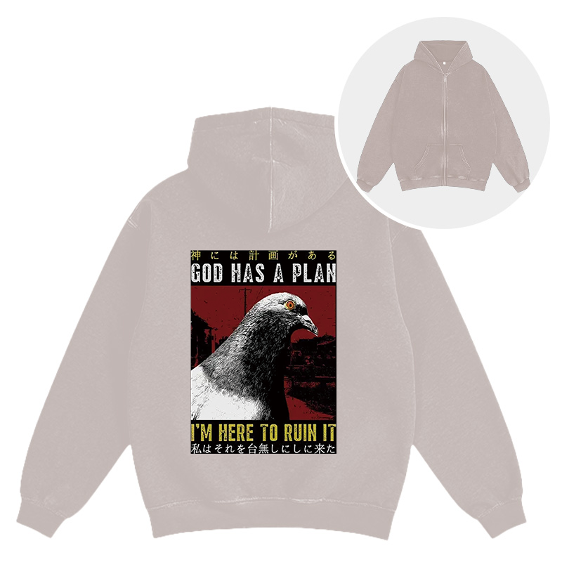 Tokyocanvas Pigeons That Want To Break The Plan Washed Zip Hoodie