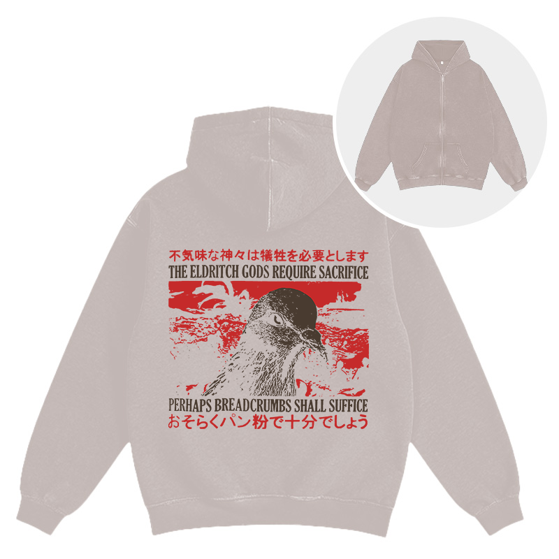 Tokyocanvas Eldritch Gods Pigeon Vintage Washed Zip Hoodie
