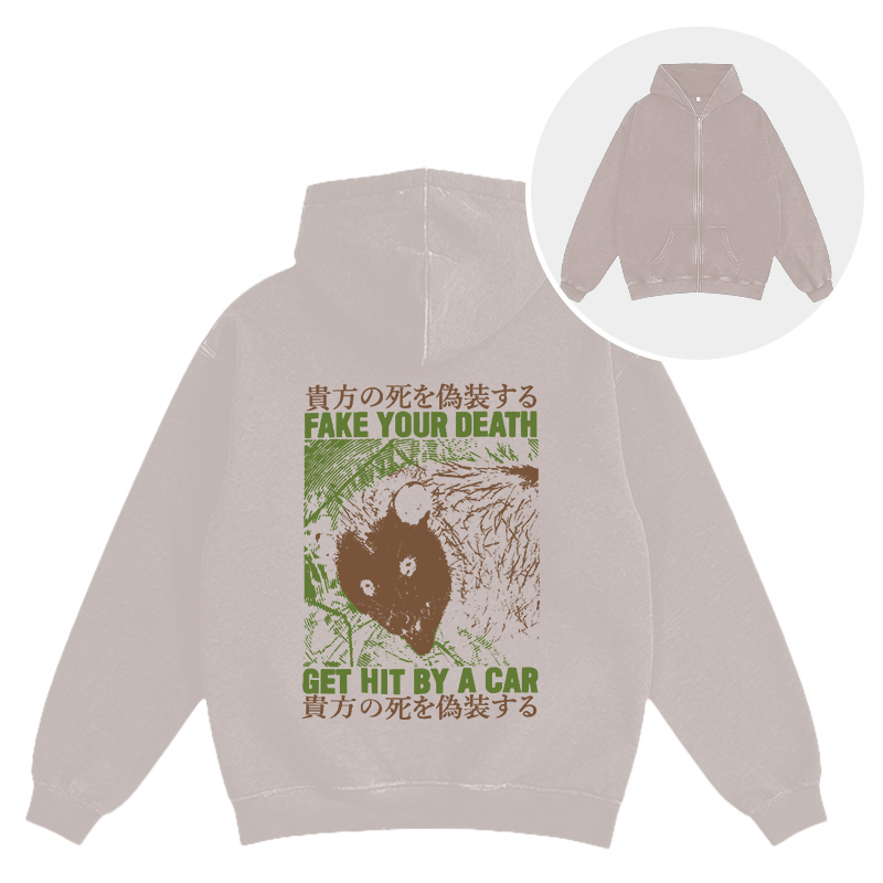 Tokyocanvas Fake Your Death Opossum Washed Zip Hoodie