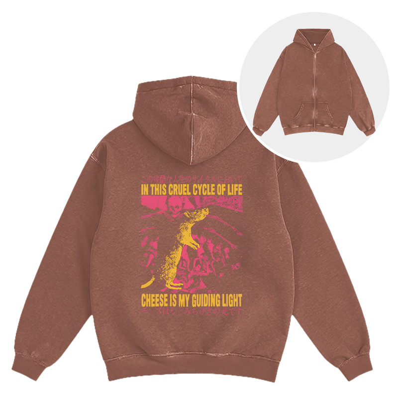 Tokyocanvas Cheese is My Guiding Light Rat Washed Zip Hoodie