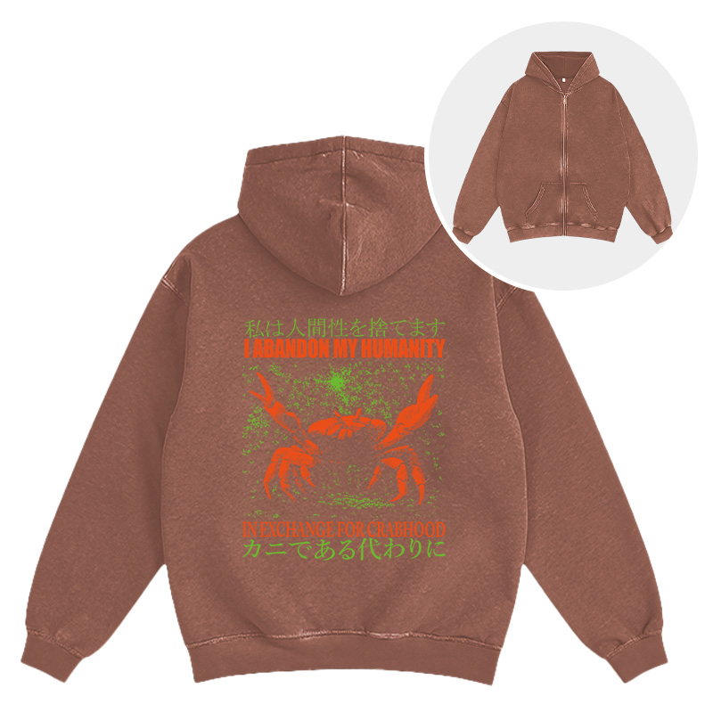 Tokyocanvas Vintage Japanese Crab Jokes Washed Zip Hoodie