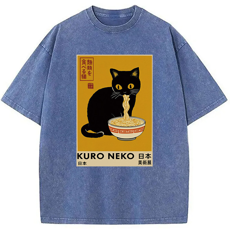 Tokyocanvas Kuro Neko Ramen Washed T-Shirt