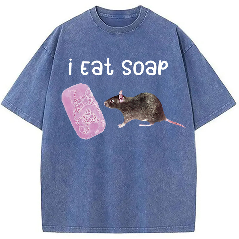 Tokyocanvas I Eat Soap Rat Meme Washed T-Shirt