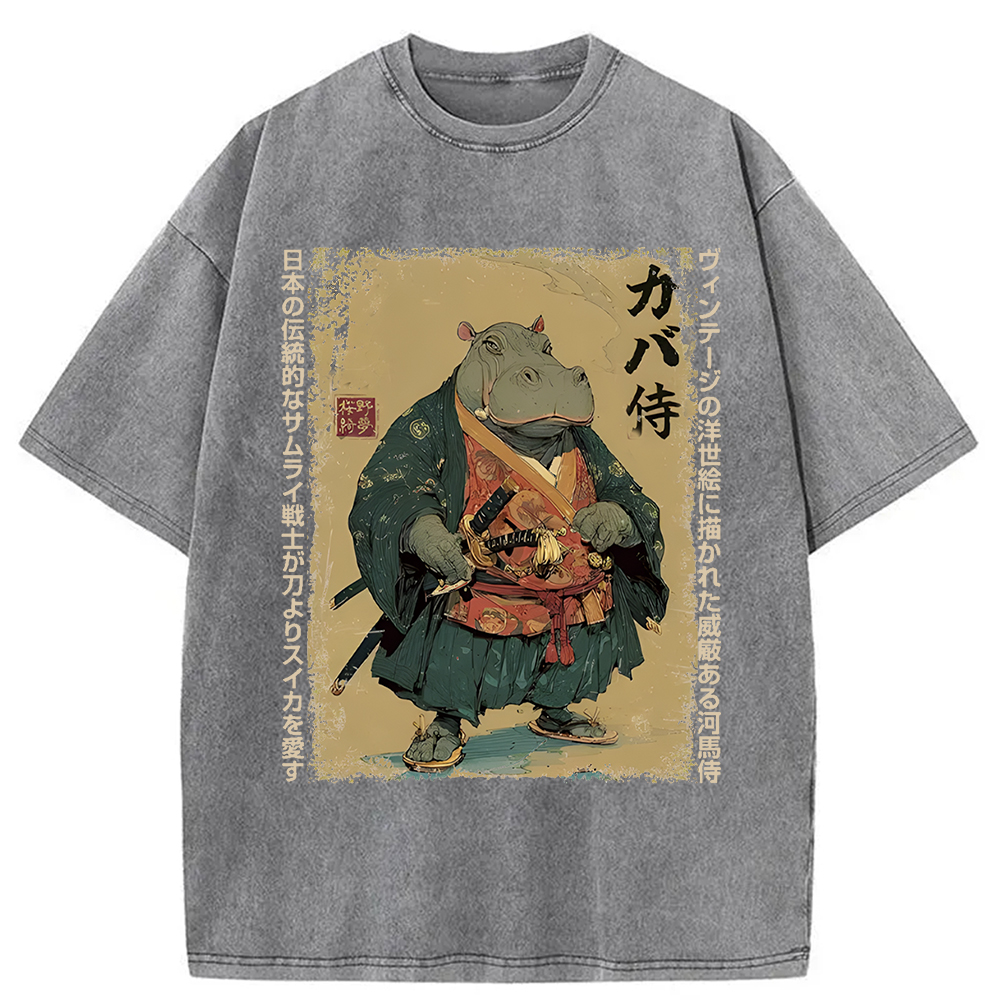 Tokyocanvas Samurai Hippo: Slicer of Melons Washed T-Shirt