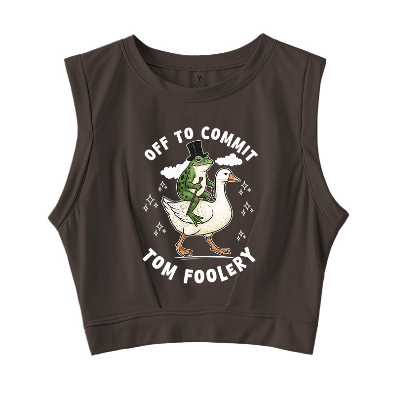 Tokyocanvas Frog Riding Goose Funny Sarcastic Meme Sleeveless Crop Top