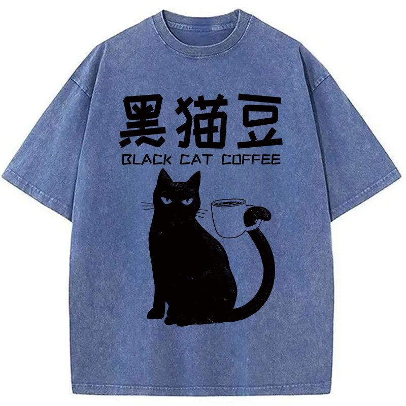 Tokyocanvas Black Cat Coffee Washed T-Shirt