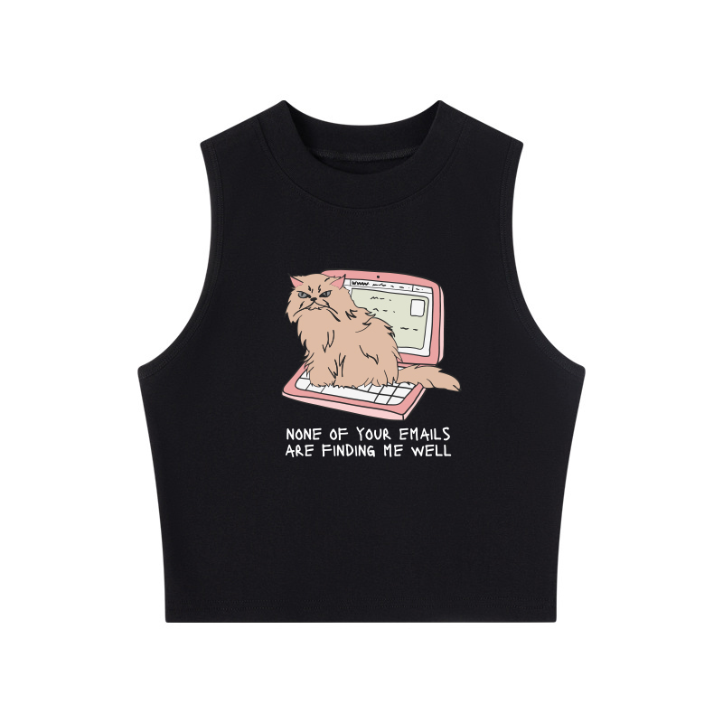 Tokyocanvas Office Cat Crew Neck Crop Top