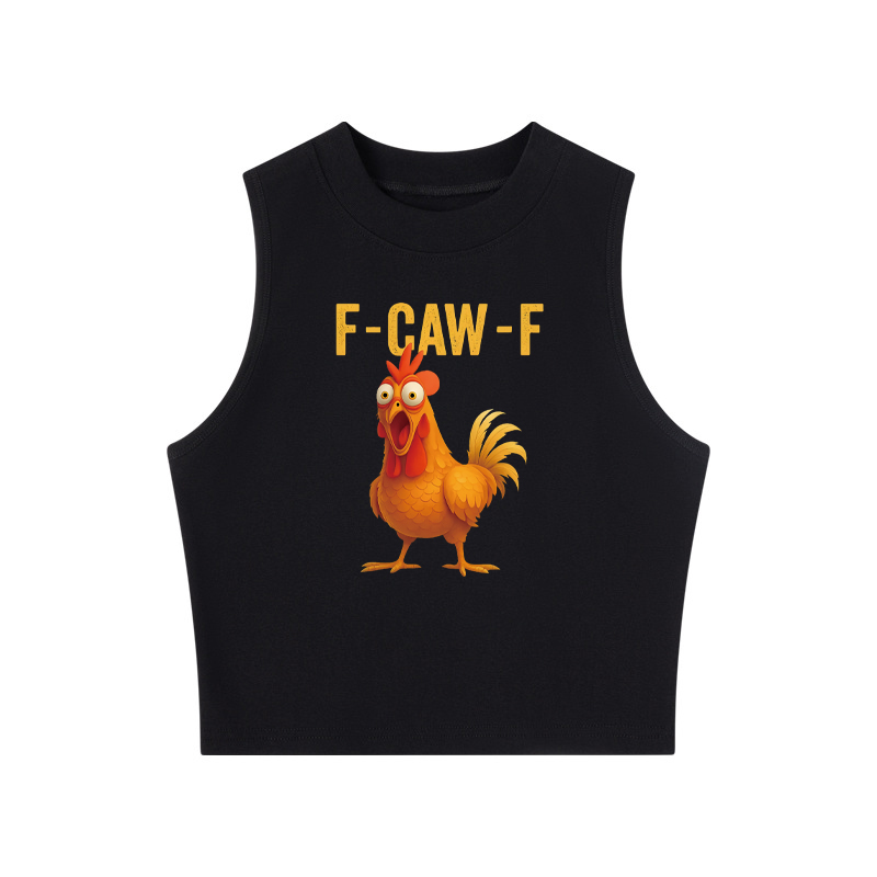 Tokyocanvas Funny Chicken Humor Crew Neck Crop Top