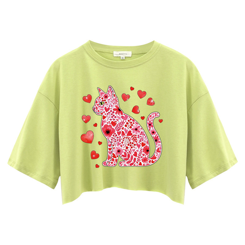 Tokyocanvas Floral Cat Valentines Day Crop Top