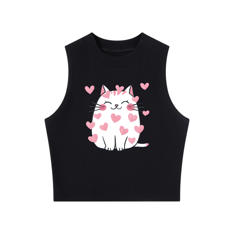 Tokyocanvas Valentines Love Cat Crew Neck Crop Top