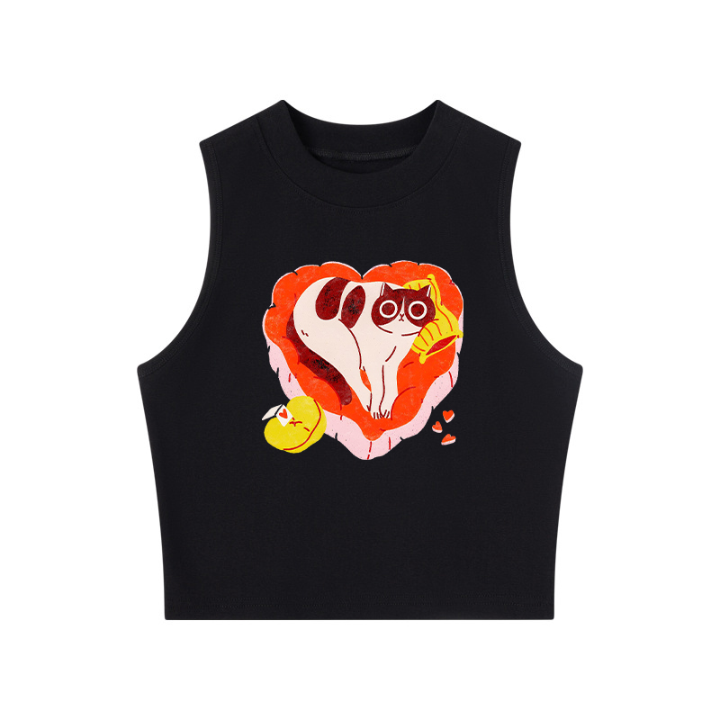 Tokyocanvas Cat Heart Valentine Crew Neck Crop Top