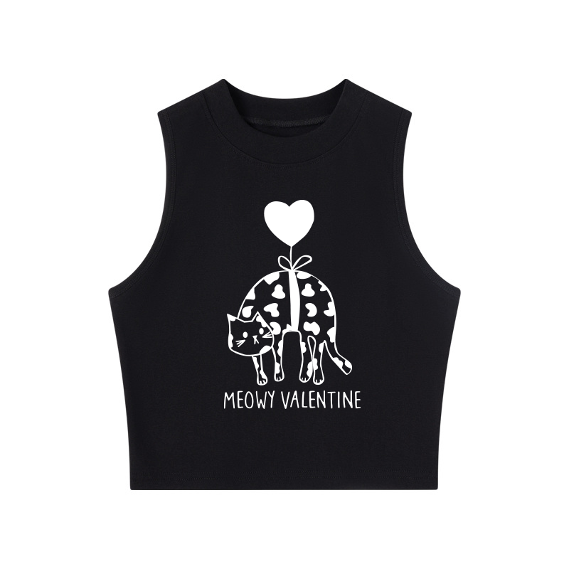 Tokyocanvas Meow Valentine Crew Neck Crop Top