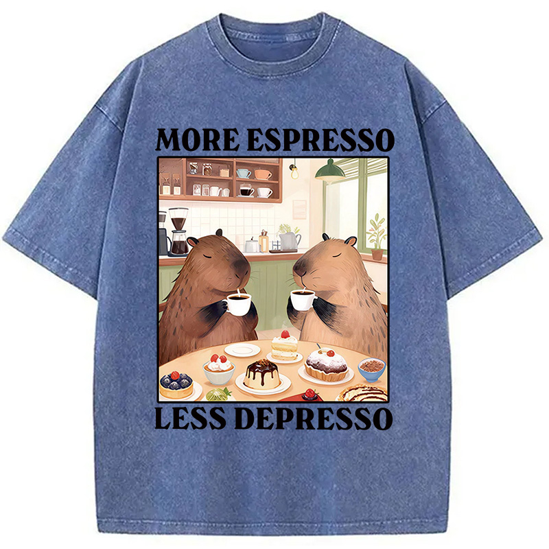 Tokyocanvas Capybaras Drink Coffee Washed T-Shirt