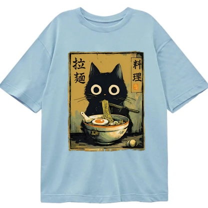 Tokyocanvas Cute Black Cat Eating Ramen Classic T-Shirt