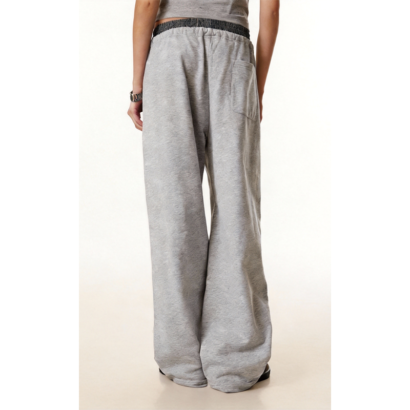 Tokyocanvas Patchwork Double-waistband Wide-leg Sweatpants