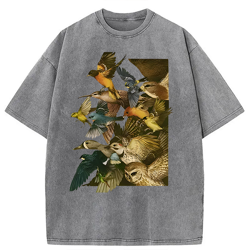 Tokyocanvas Flock Of Flying Birds Washed T-Shirt