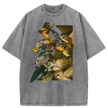 Tokyocanvas Flock Of Flying Birds Washed T-Shirt