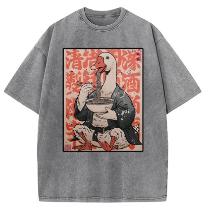 Tokyocanvas Duck Samurai Eats Ramen Washed T-Shirt