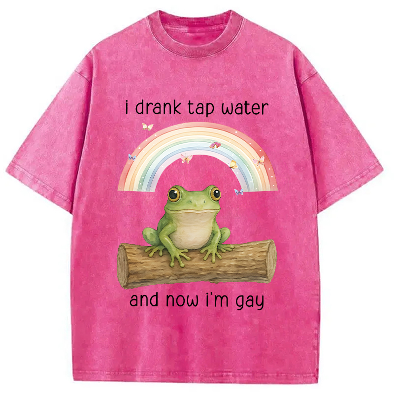 Tokyocanvas I Drank Tap Water Now I'm Gay Funny Frog Washed T-Shirt