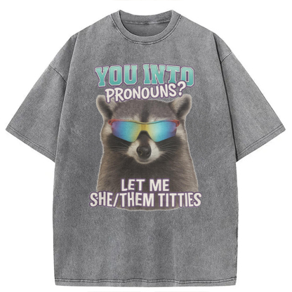 Tokyocanvas You Into Pronouns? Let Me She/Them Titt*es Raccoon Washed T-Shirt